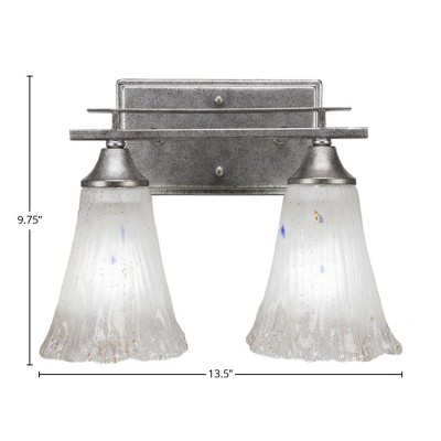 Toltec Lighting Uptowne 2 - Light Vanity in  Aged Silver with 5.5" Fluted Frosted Crystal Shade