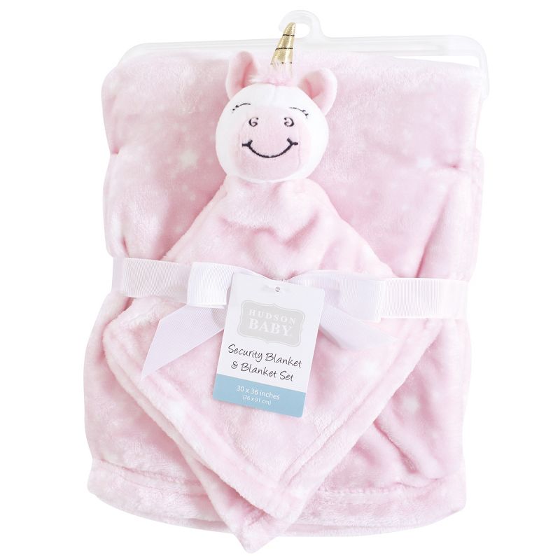 Hudson Baby Infant Girl Plush Blanket with Security Blanket, Pink Unicorn, One Size, 2 of 3