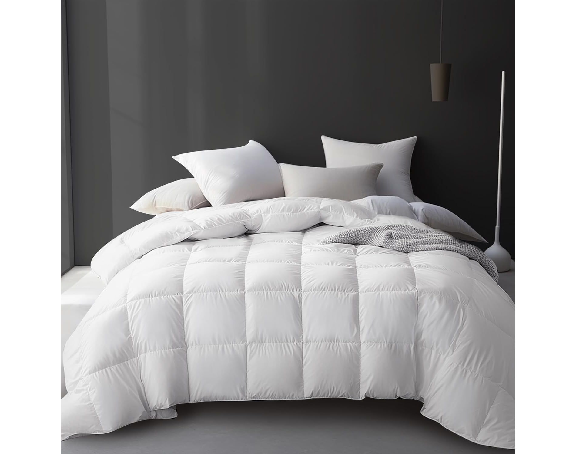 Natural Filled White Goose Feather Down Fiber Comforter, 100% Cotton Cover, All Season Warmth