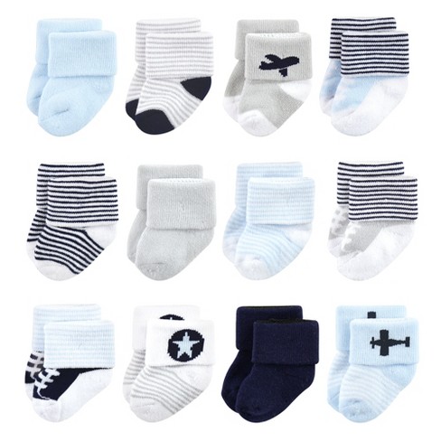 Luvable Friends Baby Boy Newborn and Baby Socks Set, Blue Gray Sneakers,  0-3 Months