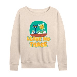 Women's - Pete the Cat - Leave No Trace Camping Lightweight French Terry Wide Neck Long Sleeve Shirt - 1 of 4