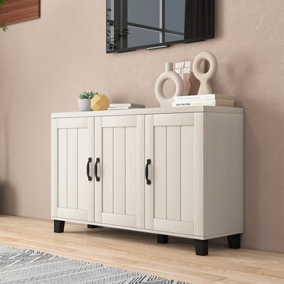 Whitewash 3-Door Sideboard Buffet Cabinet with Adjustable Shelves