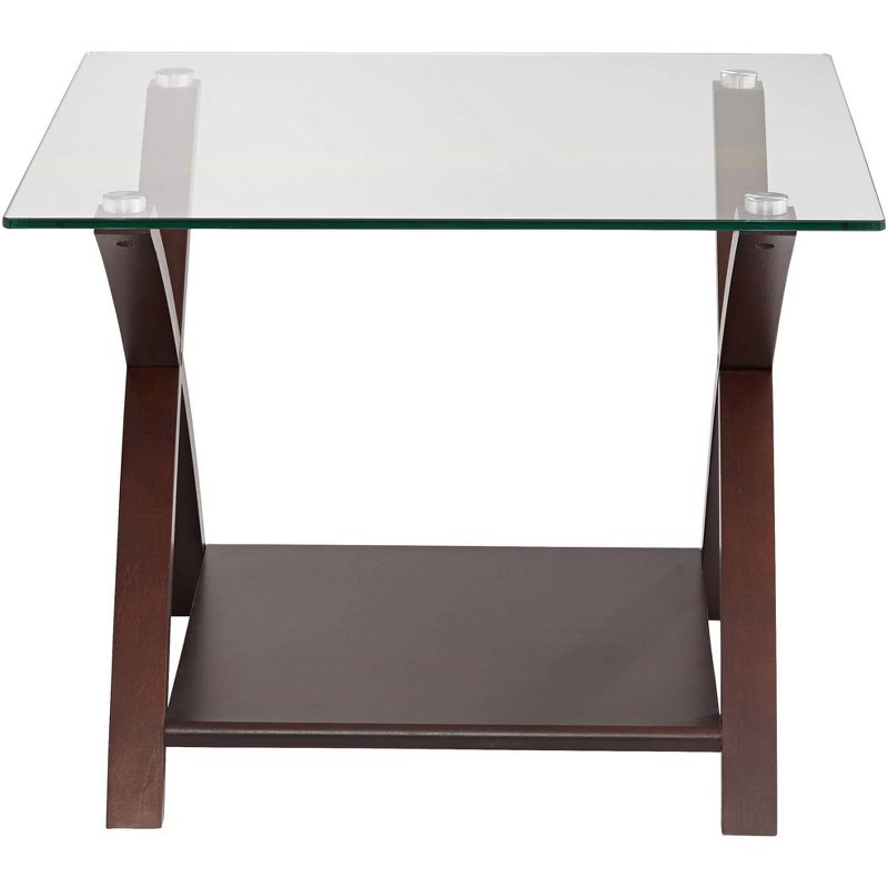 Elm Lane Ashton Modern Espresso Wood Square Accent Side End Table 23 3/4" Wide with Shelf Brown Clear Glass Tabletop for Living Room Bedroom Entryway, 5 of 10
