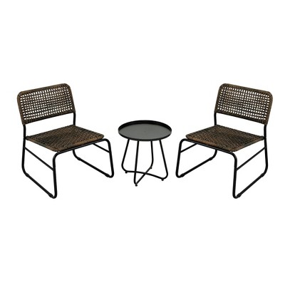 GDFStudio Burke Patio 3 pcs Steel and Rattan Seating Set