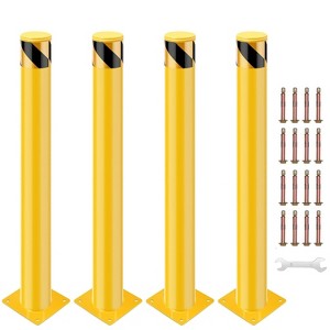 2/4/6-Pack Removable Steel Safety Bollards 30"x4.5", Yellow Powder-Coated Traffic & Parking Barrier Posts with Reflective Stripes - 1 of 4