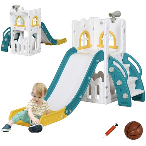 Qaba 5 In 1 Toddler Slide, Indoor Kids Slide Playset With Basketball ...