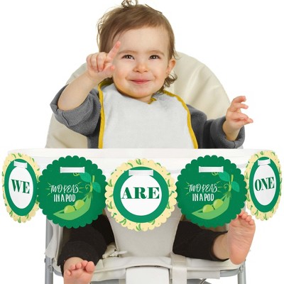 Big Dot of Happiness Double the Fun - Twins Two Peas in a Pod 1st Birthday Highchair Decor - We are One - First Birthday High Chair Banner