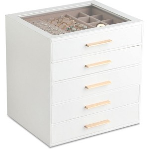 3-Layer Jewelry Box with Clear Lid Drawer and PU Leather Exterior - 1 of 4