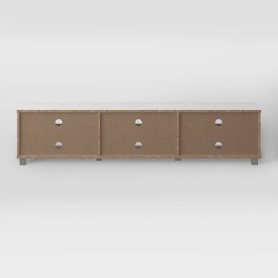 Modern White and Silver 78" TV Stand with Open Shelving