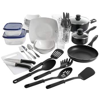 Gibson All U Need 45 Piece Dinnerware Cookware Combo Set in White