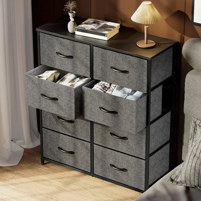 Gray 8-Drawer Fabric Dresser with Metal Frame