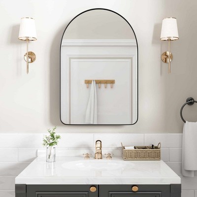 Lirago Arch Framed Recessed Wall-mounted Bathroom Vanities Medicine Cabinet with Mirror with Shelves 36*24 Black