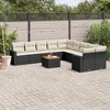 vidaXL 11 Piece Patio Sofa Set with Cushions Black Poly Rattan - Black and Cream Table + 6x Middle + 2x Corner - 2 of 4