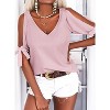 Imily Bela Women Summer V Neck Cold Shoulder Tops Loose Casual Tee Chic Cutout Blouse - 2 of 4