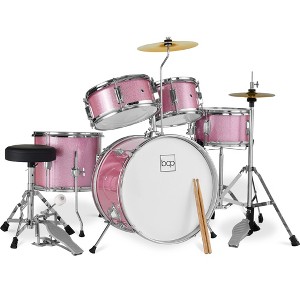 Best Choice Products 5-Piece Kids Beginner Junior Drum Set, Percussion Instrument Starter Kit w/ Stool - Pink Sparkle - 1 of 4