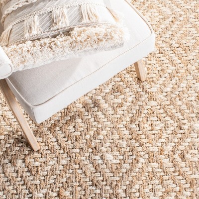 Ivory and Natural Hand-Knotted Geometric Jute Rug