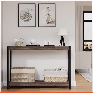 Homhougo Console Table, 39.5 Inch Narrow Entryway Table with 2- Tiers Storage Shelves, Entrance Table Tan - 1 of 4