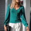 Amaryllis Women's V-Neck Puff Long Sleeve Knit Top with Fitted Cuffs Elegant Design Soft Fabric for Versatile Day-to-Night - 2 of 4