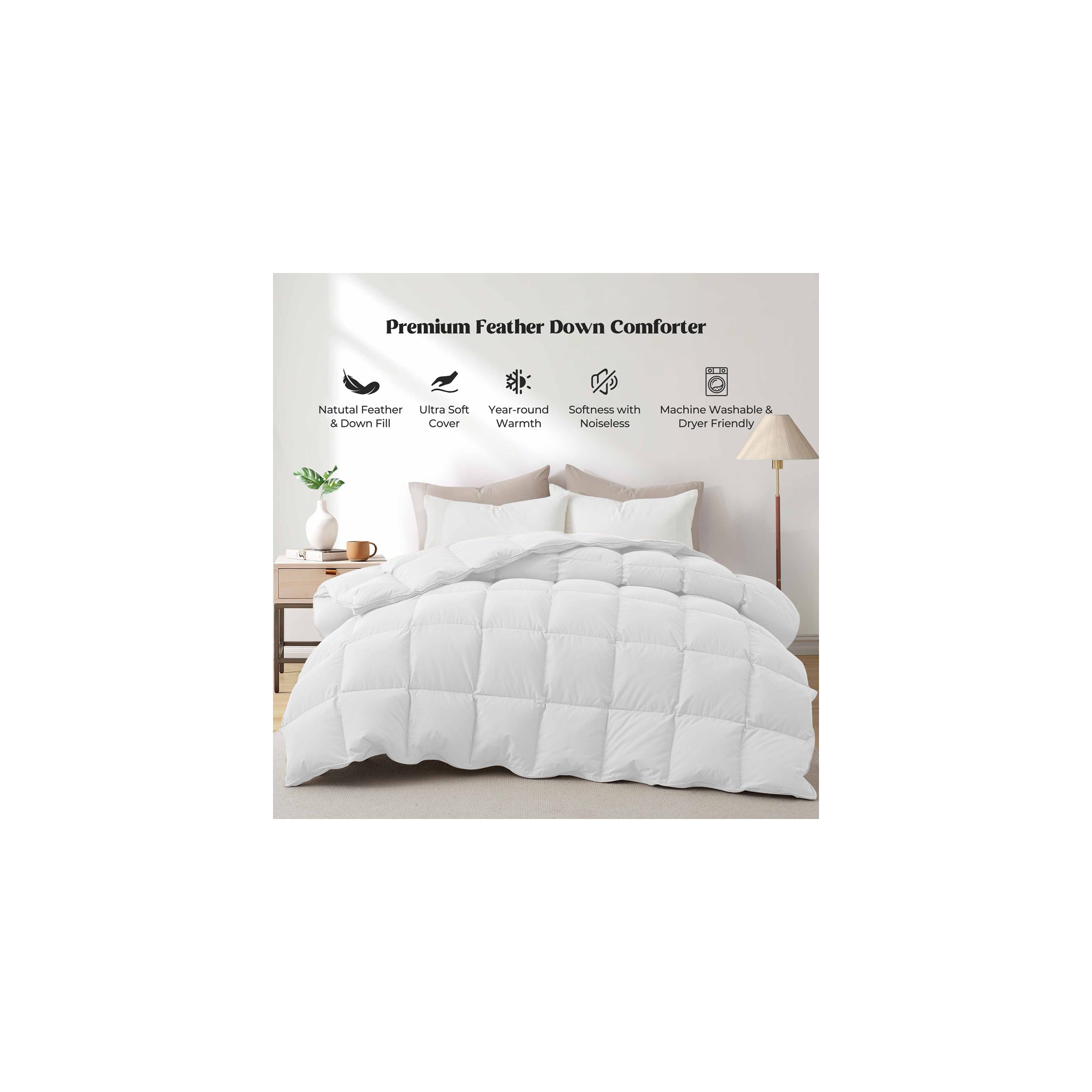 Peace Nest 360 Thread Count White Down Comforter Duvet Insert, Medium weight, Full/Queen