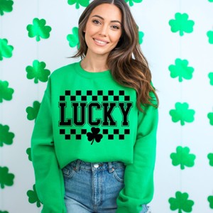 Simply Sage Market Checkered Lucky Shamrock Sweatshirt - 1 of 4