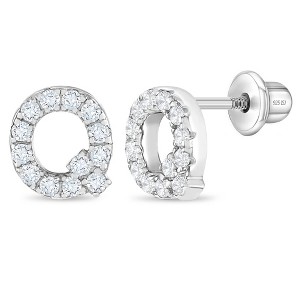 Girl's Cubic Zirconia Letter Initial Screw Back Sterling Silver Earrings - In Season Jewelry - 1 of 4