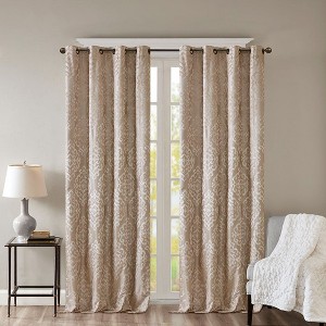 PAGED Knitted Jacquard Damask Total Blackout Grommet Top Curtain Panel, Privacy Curtain for Bedroom & Living Room - 1 of 4
