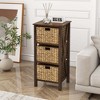 Costway 1/2 PCS 3-Tier Nightstand with 3 Seagrass Baskets Rubber Wood X-Shaped Frames 3 Drawers - image 2 of 4