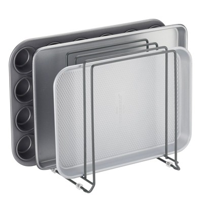 mDesign Steel Storage Tray Organizer Rack for Kitchen Cabinet - Chrome