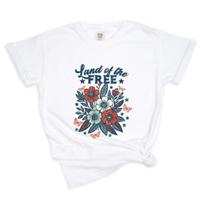 Simply Sage Market Distressed Land Of The Free Flowers Garment Dyed Tee - 1 of 4