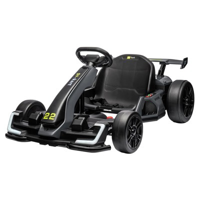Go Karts for Kids, 24V Electric Go Kart with 2 * 150W Powerful Motors,8mph, 110lbs,W/Button Start,Lights,Safety Belt, Music