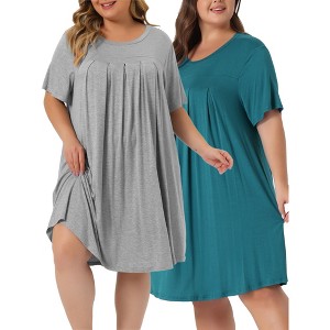 Agnes Orinda Women's Plus Size Comfort Pleated Front Short Sleeve Nightgowns - 1 of 4