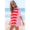 Amaryllis Women’s Oversized Striped Drop Shoulder Tee Bold Colorblock Relaxed Fit Lightweight Everyday T-Shirt- X Large ,Red - 2 of 4