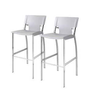 HomeRoots Set of Two 29" White and Silver Metal and Faux Leather Low Back Bar Height Bar Chairs - 1 of 4