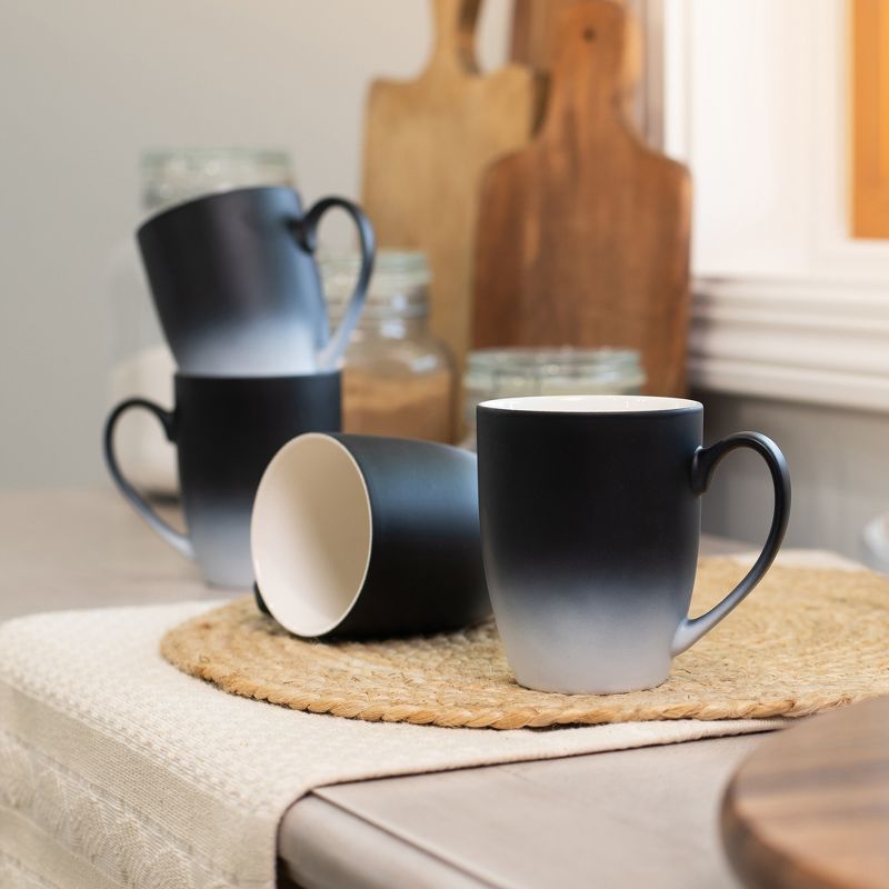 Elanze Designs Black White Two Toned Ombre Matte 12 ounce Ceramic Stoneware Coffee Cup Mugs Set of 4, 5 of 6