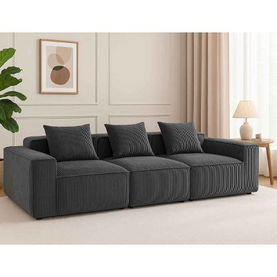 Modular 3-Seater Sofa Couch, Freely Combinable Layout Sofa with Ribbed Texture Design, Corduroy Sofa with Foam-Filled Cushion-Cuddlewood