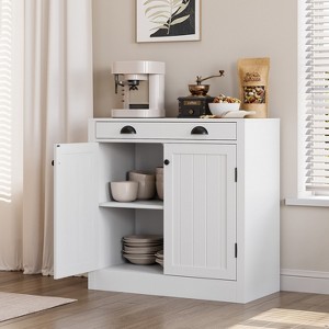 WhizMax Sideboard Buffet Cabinet, Wood Coffee Bar Cabinet with Storage, Kitchen Storage Cabinet with 1 Drawer,  White - 1 of 4
