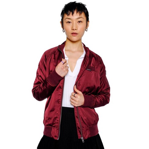 Members Only Womens Washed Satin Boyfriend Jacket- Burgundy, Medium : Target