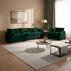 Mid-Century Corduroy 2-Piece Sofa Set (3-Seater + Single) - 1 of 4