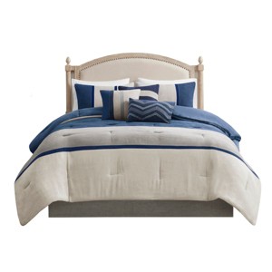 Gulches Palisades 7 Piece Blue Heather Gray Charcoal Colorblock Faux Suede Cal King Comforter Set - 1 of 4