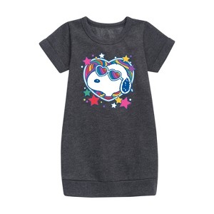 - Peanuts - Snoopy Groovy Heart Graphic Short Sleeve Fleece Dress - 1 of 3
