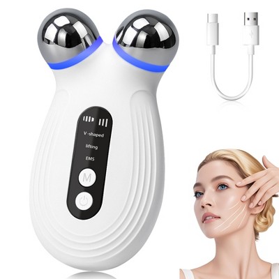 EMS Microcurrent Facial Device with Red & Blue Light - Face Lift & Contour Massager, Heated Vibration Skin Care Tool for Anti-Aging - White