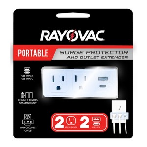 RAYOVAC® Portable Surge Protector Wall Tap with 2 AC Outlets and 2 USB Ports in White - 1 of 4
