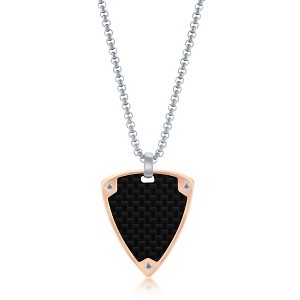 Metallo Mens Stainless Steel Black Carbon Fiber Rose Gold Border Triangle Necklace - Black - 24 Inch - 1 of 3