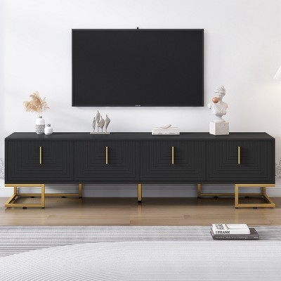 TV Console With Metal Legs And Gold Handles For 80" TV, TV Console With Cabinets And Adjustable Shelves,TV Cabinet For Living Room-Cuddlewood
