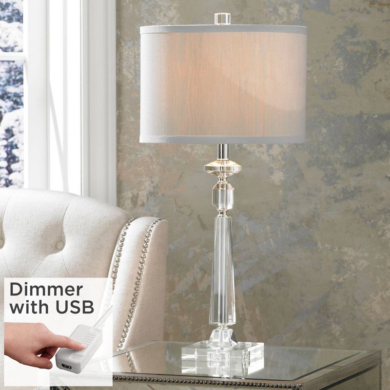 Vienna Full Spectrum Traditional Glam Table Lamp with USB Charging Port 26.5" High Crystal Column Gray Drum Shade Living Room Bedroom House, 2 of 10