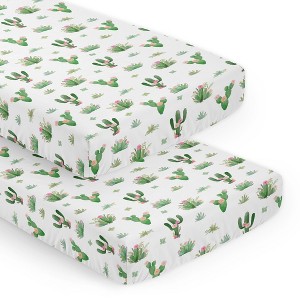 Sweet Jojo Designs Girl Fitted Crib Sheets Set Cactus Floral Pink and Green 2pc - 1 of 4
