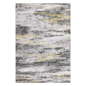 Washable Modern Abstract Rug Non Slip Low Pile Rug Contemporary Throw Floor Cover Foldable Indoor Carpet for Living Room Bedroom,Gray Yellow/5'x7' - 1 of 4