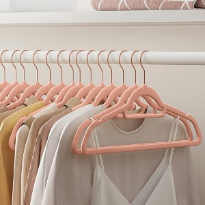 Velvet Hangers, Set of 50 Clothes Hanger with Black Swivel Hook, Non-Slip, 17.1-Inch Long for Coat, Shirt, Dress, Pants, Tie, Coral Pink - 1 of 4