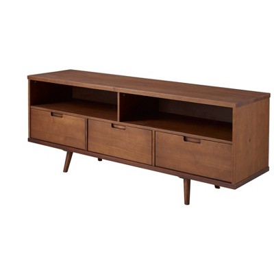 Cara Mid-Century Modern 3 Drawer TV Stand for TVs up to 65&#34; Walnut - Saracina Home