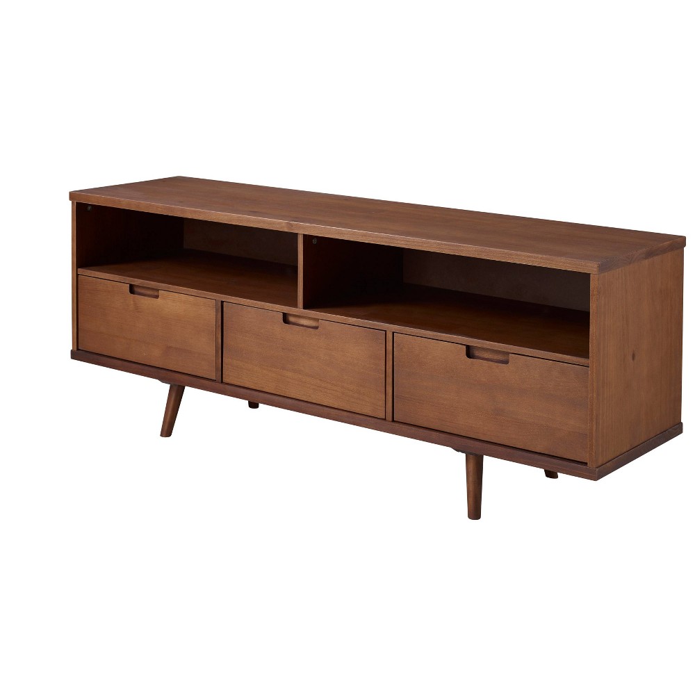 Photos - Display Cabinet / Bookcase Cara Mid-Century Modern 3 Drawer TV Stand for TVs up to 65" Walnut - Saracina Home: Entertainment Center with Cable Manageme